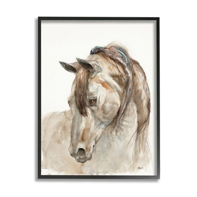 Stupell Industries Gentle Horse Portrait Farm Animal Watercolor Detail Framed Giclee Art