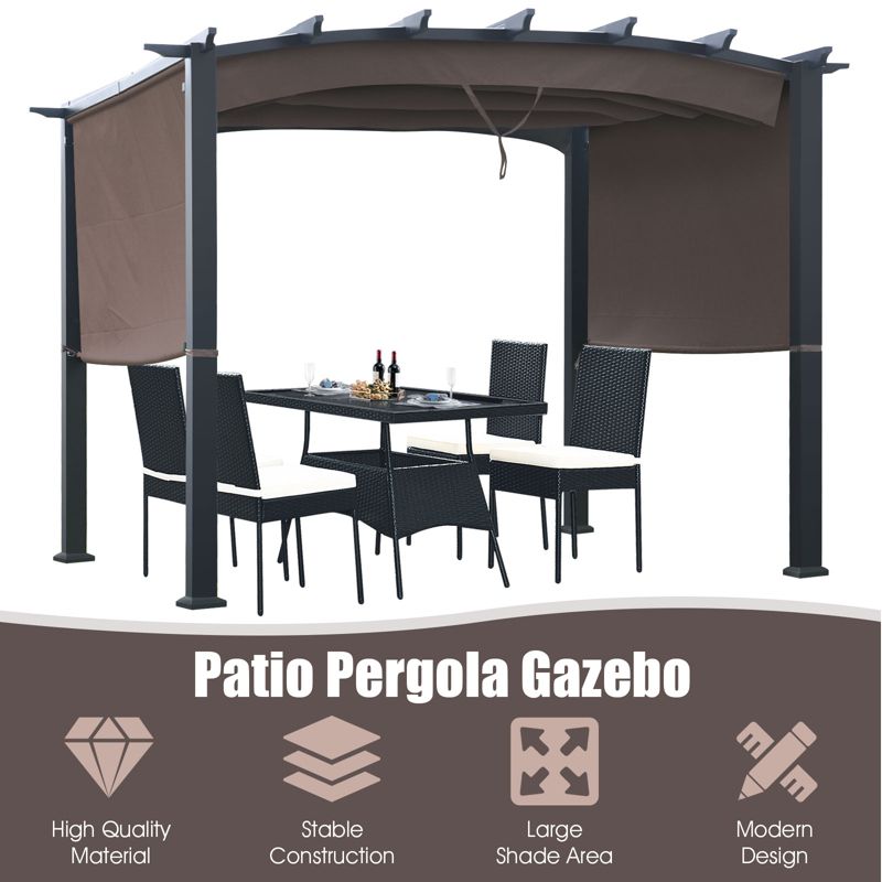 Tangkula Outdoor Retractable Pergola 10 x 10ft Patio Pergola Gazebo Sun Shade Shelter Canopy w/Heavy Duty Steel Frame for Beach, 4 of 11