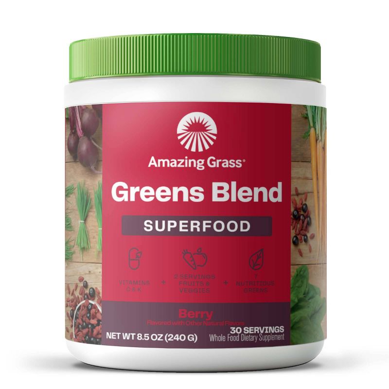 Amazing Grass Greens and Superfood Blend Vegan Powder - Berry - 8.5oz, 1 of 12