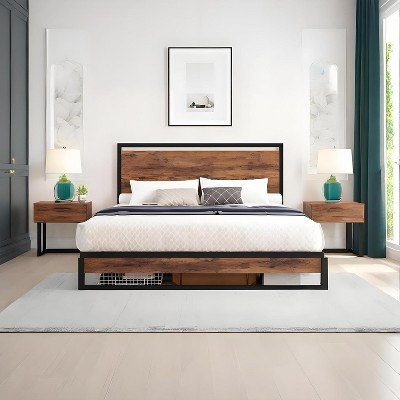 coucheta Platform Bed Frame with Wooden Headboard and Footboard, Heavy Duty Wooden Slats Support