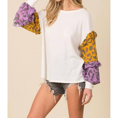 Women's Color Block Leopard Top - Blue Buttercup M