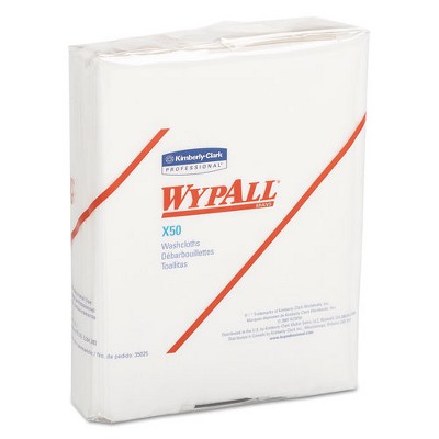WypAll X50 Cloths, 1/4 Fold, 12.5 x 10, White, 26/Pack, 32 Packs/Carton