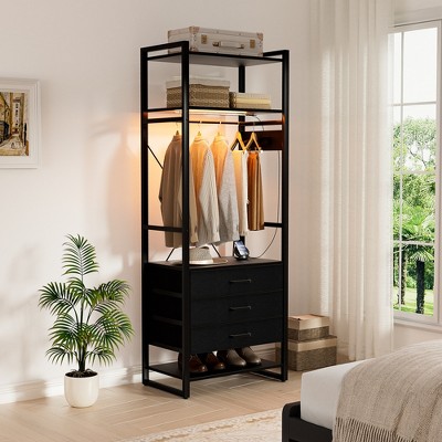 Aheaplus Corner Closet System with Drawers, Garment Rack
