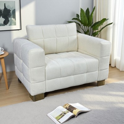 1-Seater Plush Cloth Sofa Chair with High Legs & Easy Cleaning