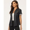 Allegra K Women's Collared Short Sleeves Flap Pocket Button Denim Shirt - 2 of 4