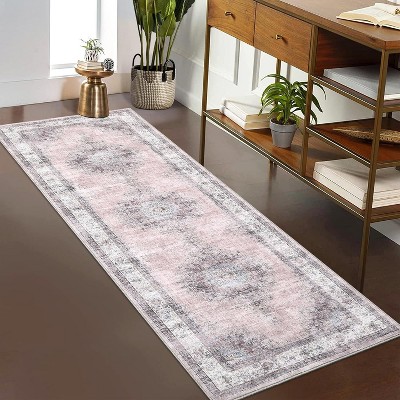 Acekool 8x10 Washable Vintage Area Rug, Non-Slip Oriental Medallion Floral Carpet, Non-Shedding Traditional Rug for Living Room, Bedroom