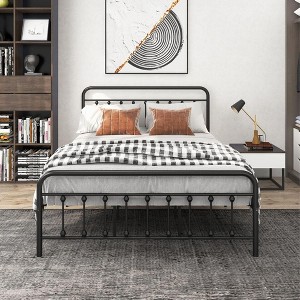 Kumasinova Victorian Style Metal Bed Frame Twin/Queen,Bed Frames with Under-Bed Storage&Footboard,Twin/Queen Bed Frame with Headboard,Black - 1 of 4