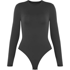 Sol Living Women's Bodysuit Seamless Casual Going Out Top Shirt Breathable Tops Tummy Control Shapewear Stretchy Basic Body Suits T Shirt Crew Neck - 1 of 4