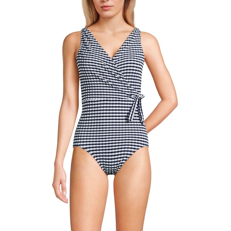Lands' End Women's Gingham Surplice One Piece Swimsuit, 1 of 6