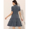 Allegra K Women's Summer V Neck Short Sleeve Button Down Tie Waist Chambray Shirt Dress - 4 of 4
