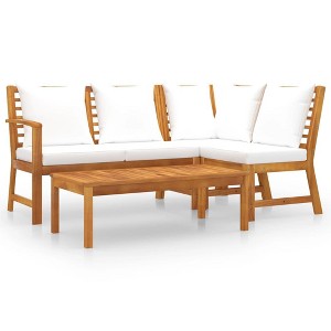 vidaXL Outdoor Patio Lounge Set - 4 Piece Cream Acacia Wood Furniture Set with Thick Padded Cushions & Coffee Table - Sleek Modern Design - 1 of 4
