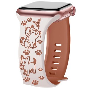 HTUTWOO Cute Apple Watch Band, Cats and Dogs Engraved Silicone Strap 38/40/41/42/44/45/49mm for iWatch Series 10 9 8 7 6 5 4 3 2 1 SE Ultra - 1 of 4
