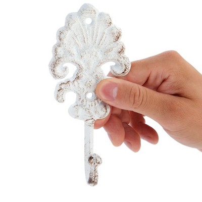 Vintage White Cast Iron Wall Hooks Set with Screws