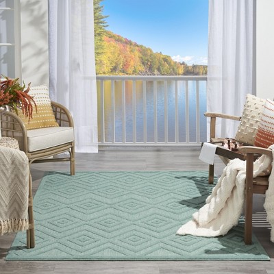 Aqua Teal Diamond 5' x 7' Easy-Care Synthetic Outdoor Rug