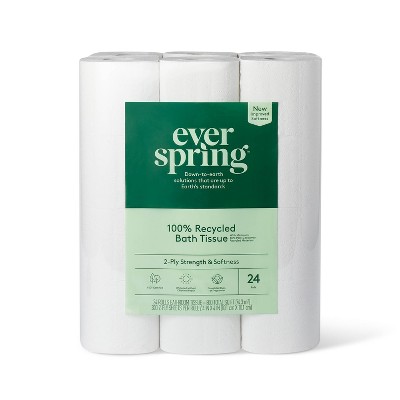 100% Recycled Toilet Paper - 24 Rolls - Everspring™ : Target