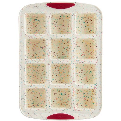 Trudeau Structure Silicone 12 Cavity Mini Brownie Pan, Confetti/Fuchsia