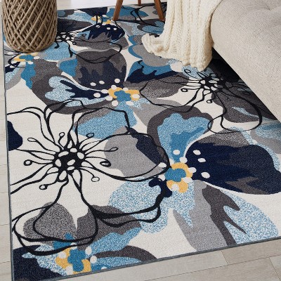 Elegant Gray Floral Tufted Synthetic Area Rug 5' x 7'
