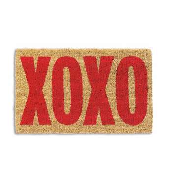 tagltd Red XOXO Valentine's Day Hugs and Kisses Print on Beige Background 18L x 30W Indoor/Outdoor Use, Coir Doormat Decor Decoration