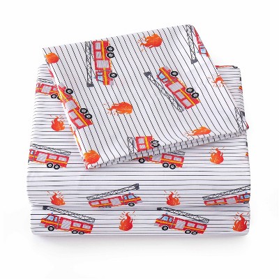 Fire Truck Print Microfiber Kids' Full Sheet Set