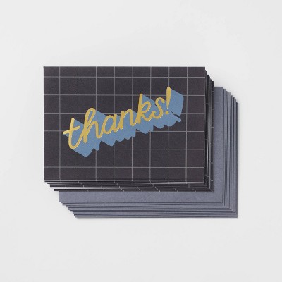10ct Thanks! Grid Cards - Spritz™: Geometric Thank You Notes with Envelopes, Foil Accents, Classic Pattern