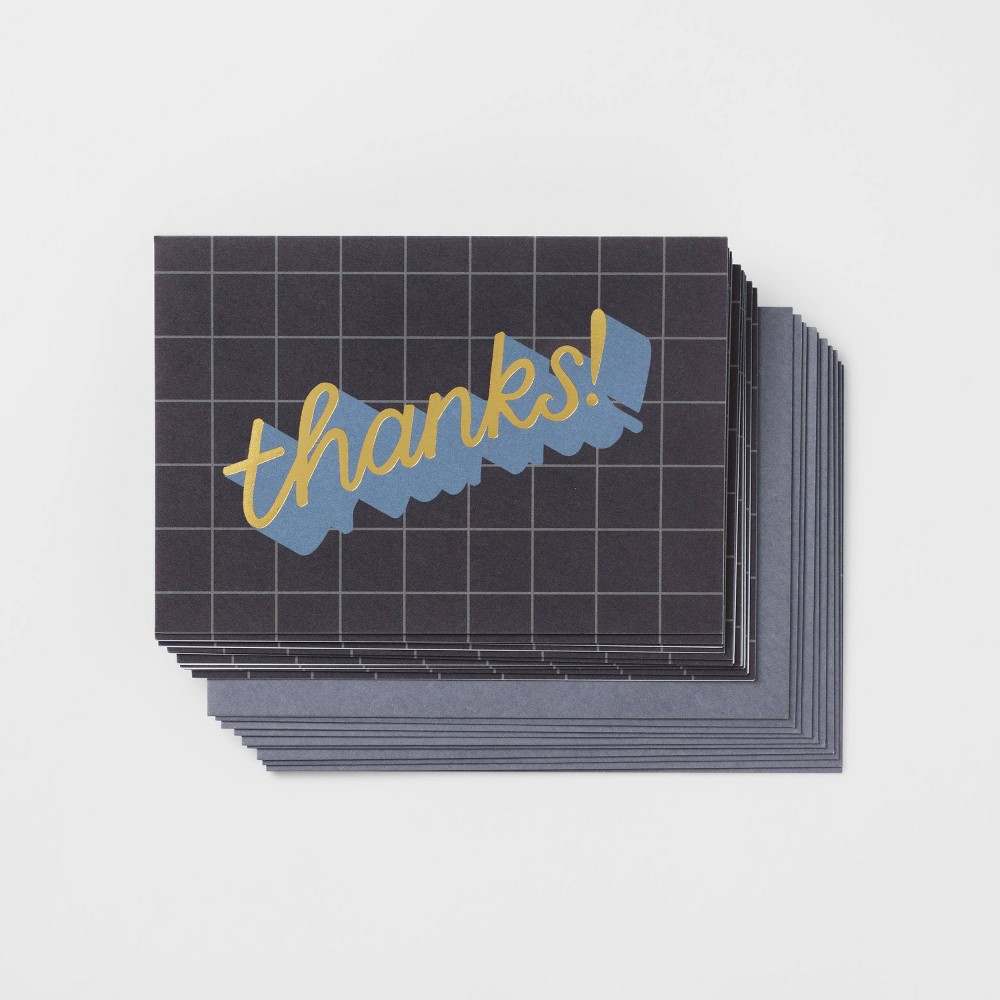 10ct Thanks! Grid Cards - Spritz™: Geometric Thank You Notes with Envelopes, Foil Accents, Classic Pattern