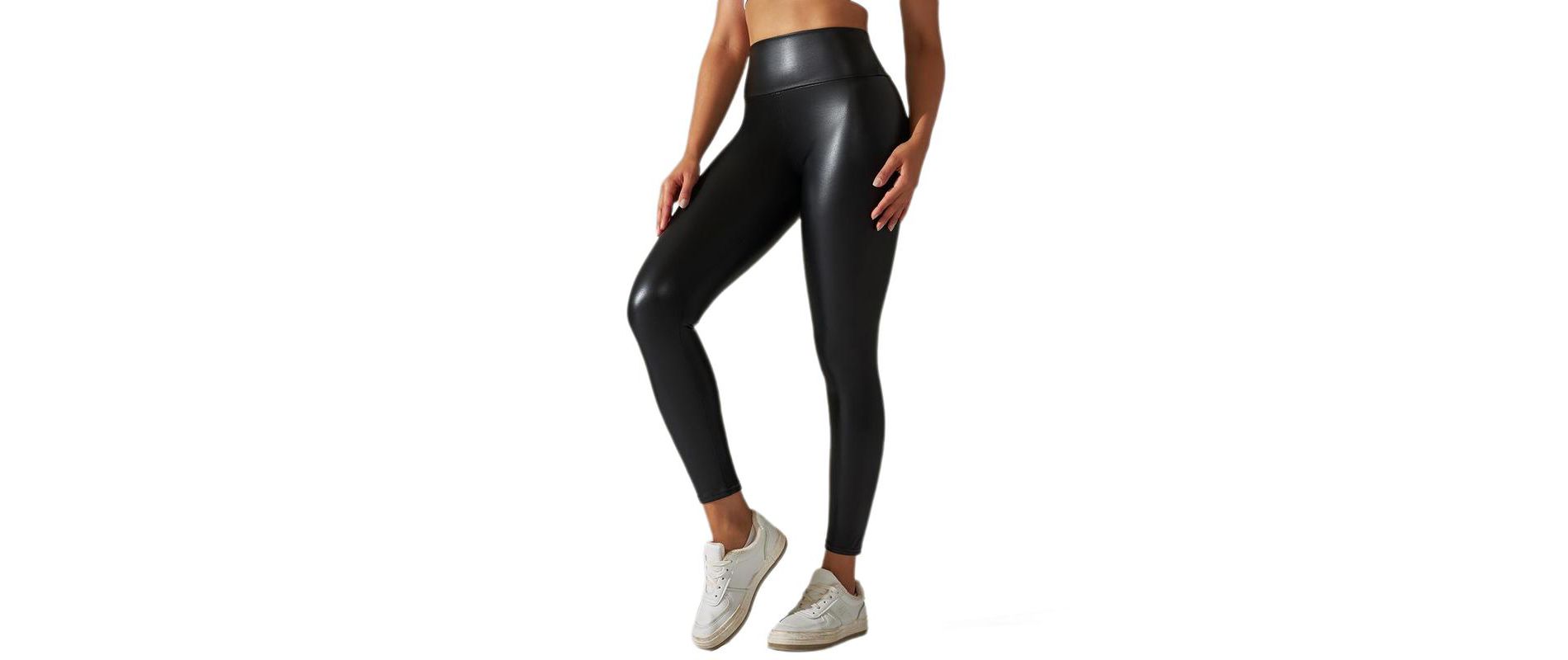 Coolmee Womens Faux Leather Leggings High Waisted Stretch Ankle Leather Pants Tummy Contrl Pleather Tights