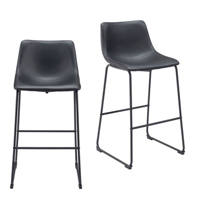 HomeRoots Set of Two 29" Black Faux Leather and Steel Counter Height Bar Chairs