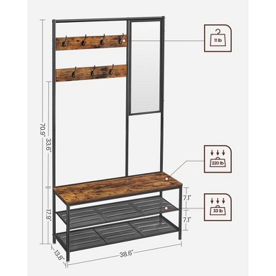 Rustic Brown and Black Hall Tree with Storage Bench