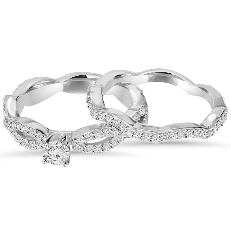Pompeii3 1 Carat Diamond Engagement Infinity Ring Set 10K White Gold, 2 of 6