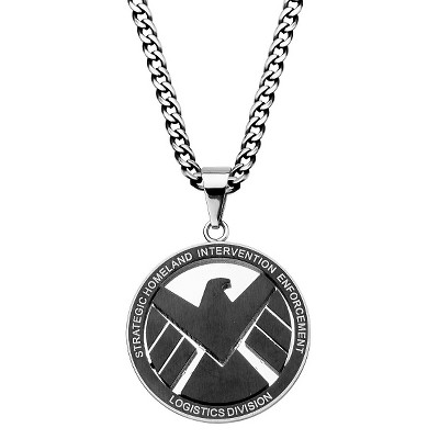 Men's Marvel Agent of S.H.I.E.L.D Stainless Steel Engraved Logo Pendant with Chain (24")