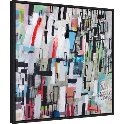 Abstract Cityscape Brush Marks Canvas Wall Art in Black Frame