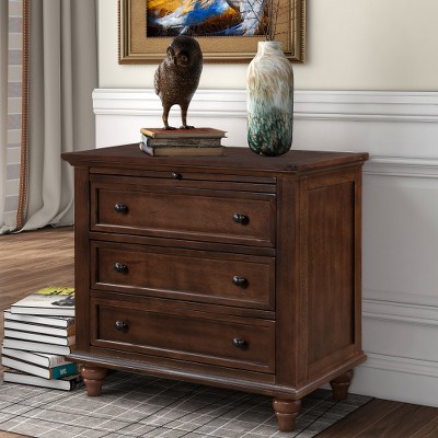 LOVMOR U_STYLE 3-Drawer Storage Wood Cabinet, End Table with Pull out Tray