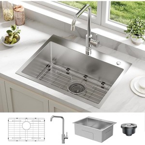 Kitchen Sink,Drop-In Stainless Steel Single Bowl Sink with Accessories, Modern Top Mount Workstation Sink - 1 of 4