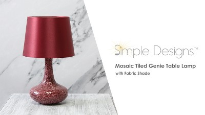Red Mosaic Tiled Glass Genie Nightstand Lamp with Fabric Shade
