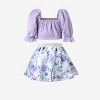 Disney Frozen Elsa Anna 2pcs Toddler Girl Character Print Puff Sleeves Top with Skirts Set - 2 of 4