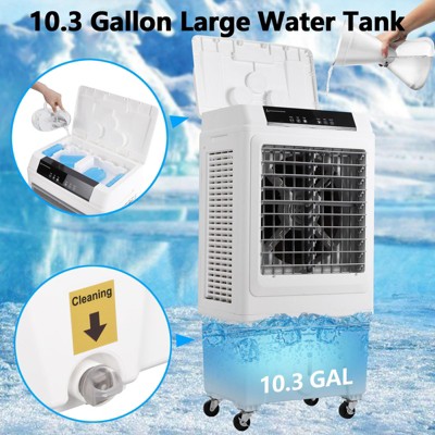 3000CFM Swamp Cooler, Evaporative Air Cooler with Remote Control and 12H Timer, 4 Ice Packs, 3 Modes & Wind Speeds for Outdoor Indoor Use, 10.3 Gallon