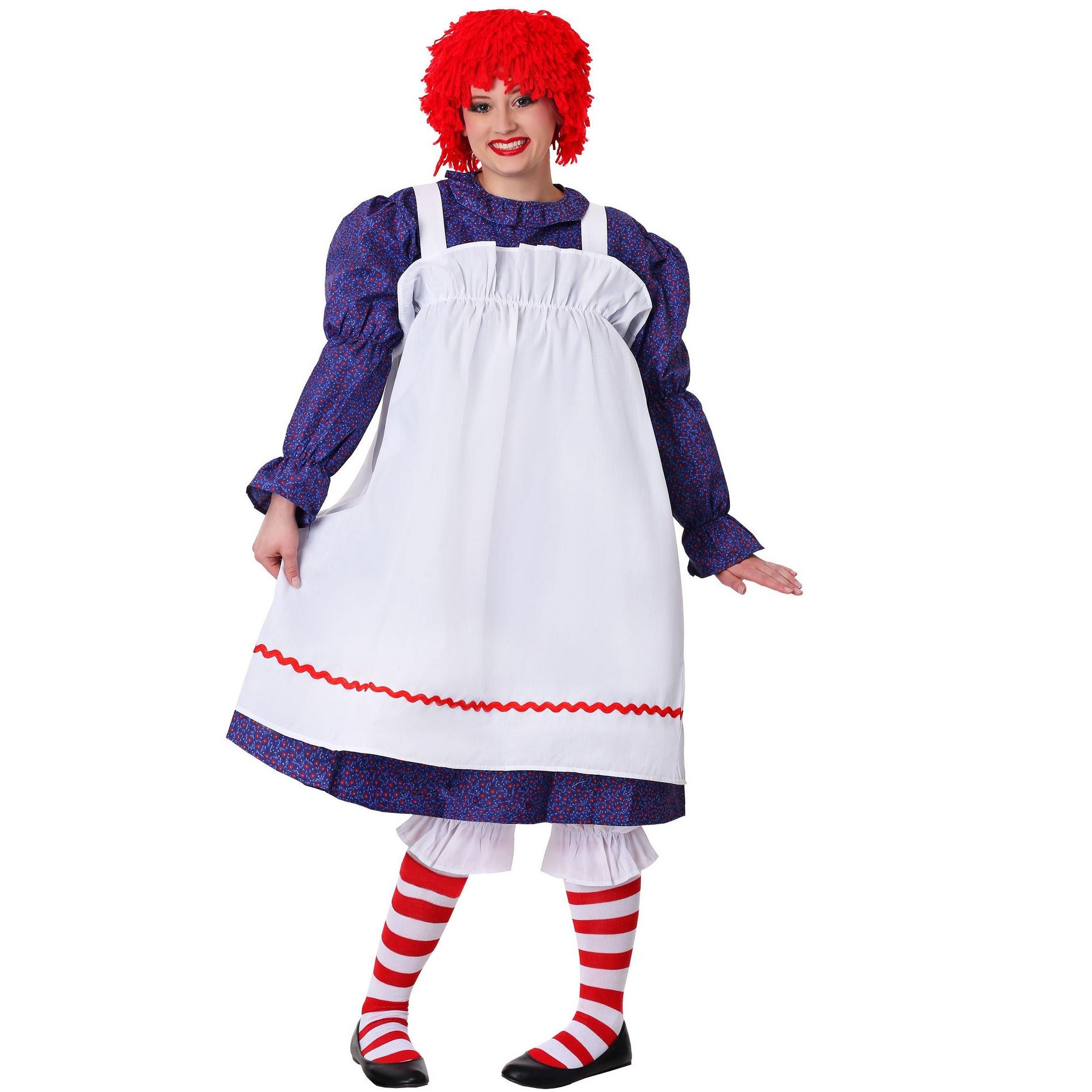 HalloweenCostumes.com 8X Women Deluxe Raggedy Doll Plus Size Costume for Women | Classic Rag Patchwork Halloween Outfit,  Red/White/Blue