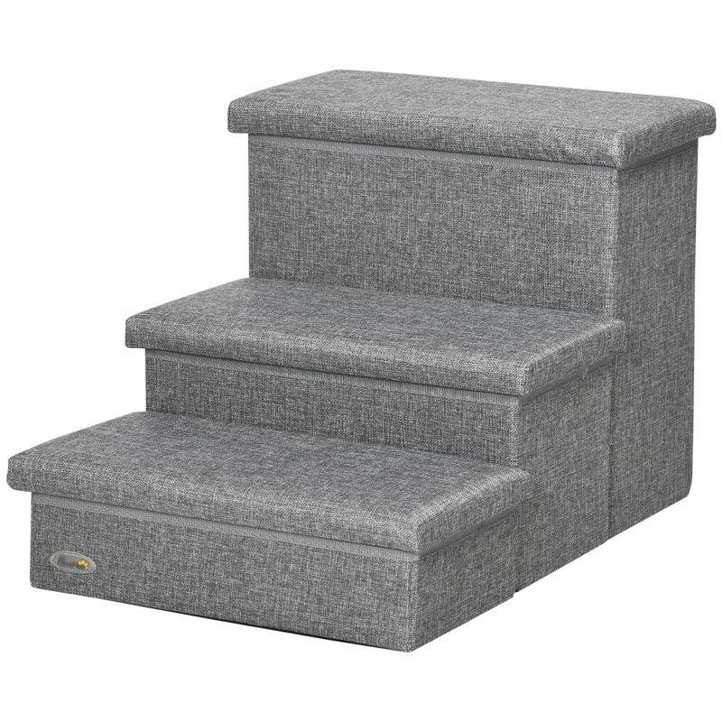 PawHut 3-StepsPet Stairs with Storage, Dog Steps for Couch, Bed, Pet Steps for Injured Pet, Older Pets, Small Cats, gray, 4 of 7