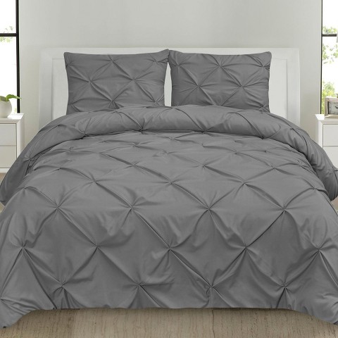 Sweet Home Collections Full/Queen 3-Piece Pinch Pleat Decorative Pintuck Comforter and Shams Set, All Season Bedding Set, Full/Queen, Gray