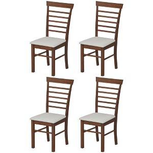 Wooden Dining Chairs Set of 4, Farmhouse Upholstered Kitchen Chairs with Rubber Wood Frame - 1 of 4