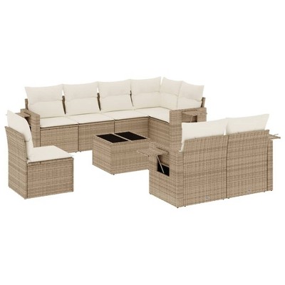 vidaXL 9 Piece Patio Sofa Set with Cushions Poly Rattan - Beige and Cream Without Table