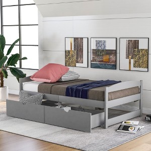 NicBex Twin Size Platform Bed 77" L Simple Pine Bed Frame with 2 Storage Drawers for Bedroom, Guest Room, No Box Spring Required - 1 of 4