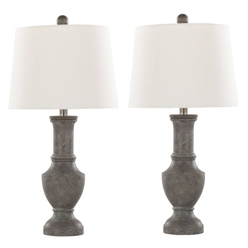 LumiSource (Set of 2) Chateau 26&#34; Contemporary Table Lamps Acid Griffin Wood Polyresin and White Linen Shade from Grandview Gallery, 1 of 7