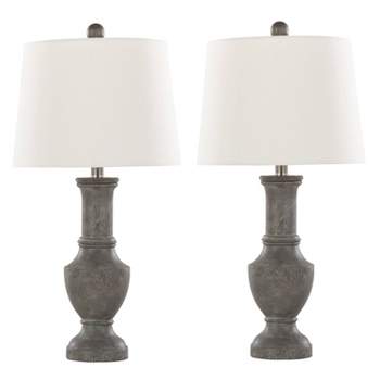 LumiSource (Set of 2) Chateau 26" Contemporary Table Lamps Acid Griffin Wood Polyresin and White Linen Shade from Grandview Gallery