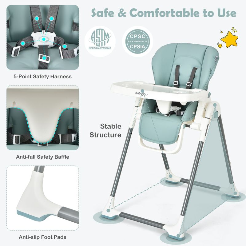 Infans Foldable Baby High Chair w/ Double Removable Trays & Book Holder Green, 5 of 11