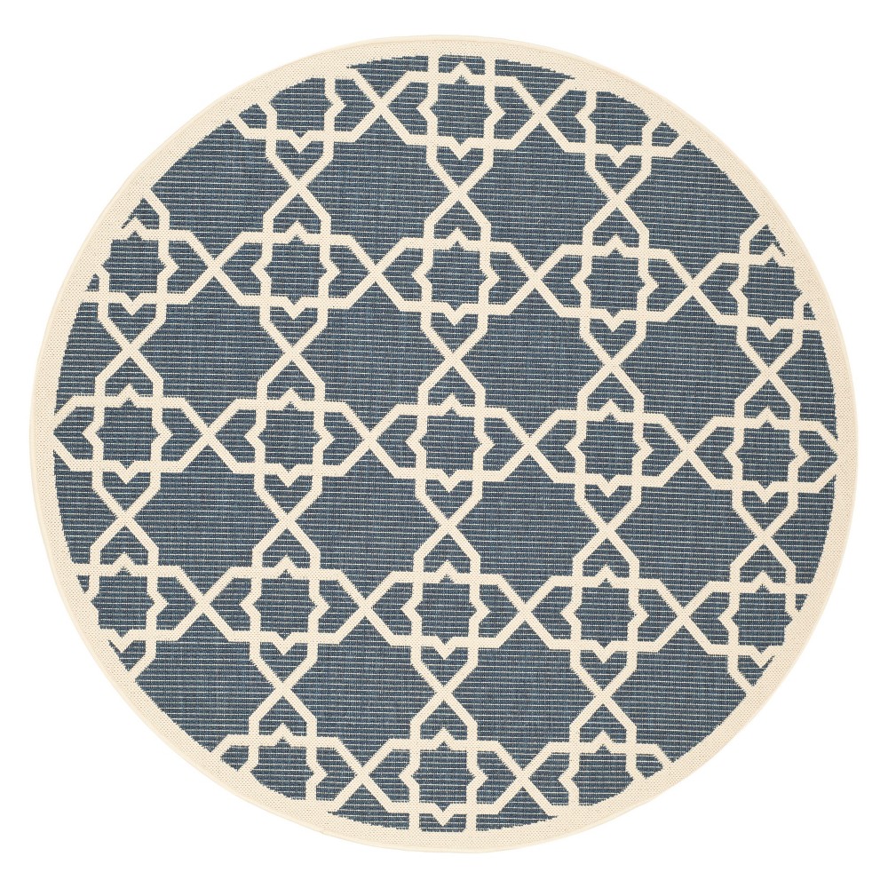 6'7in Round Belfast Outdoor Patio Rug Navy/Beige - Safavieh