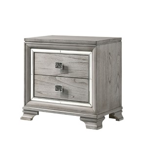 Chic Crate-Modern Bedside Table – 2-Drawer Bevel Mirror, Solid Wood Nightstand – Light Grey - 1 of 4