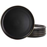 6pc Paul Stoneware Dinner Plate Set with Rim Matte Black/Gold - Elama