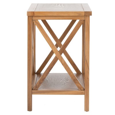 Oak Rectangular End Table with Cross Back Design and Lower Shelf