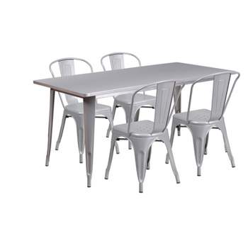 Flash Furniture Commercial Grade 31.5" x 63" Rectangular Metal Indoor-Outdoor Table Set with 4 Stack Chairs